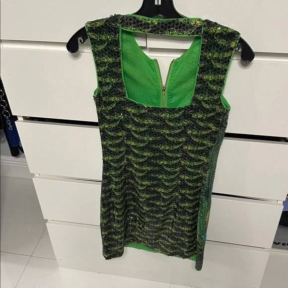 Versace Dress Tropical Green and Blue Sleeveless Sequin Dress - Picture 3 of 11